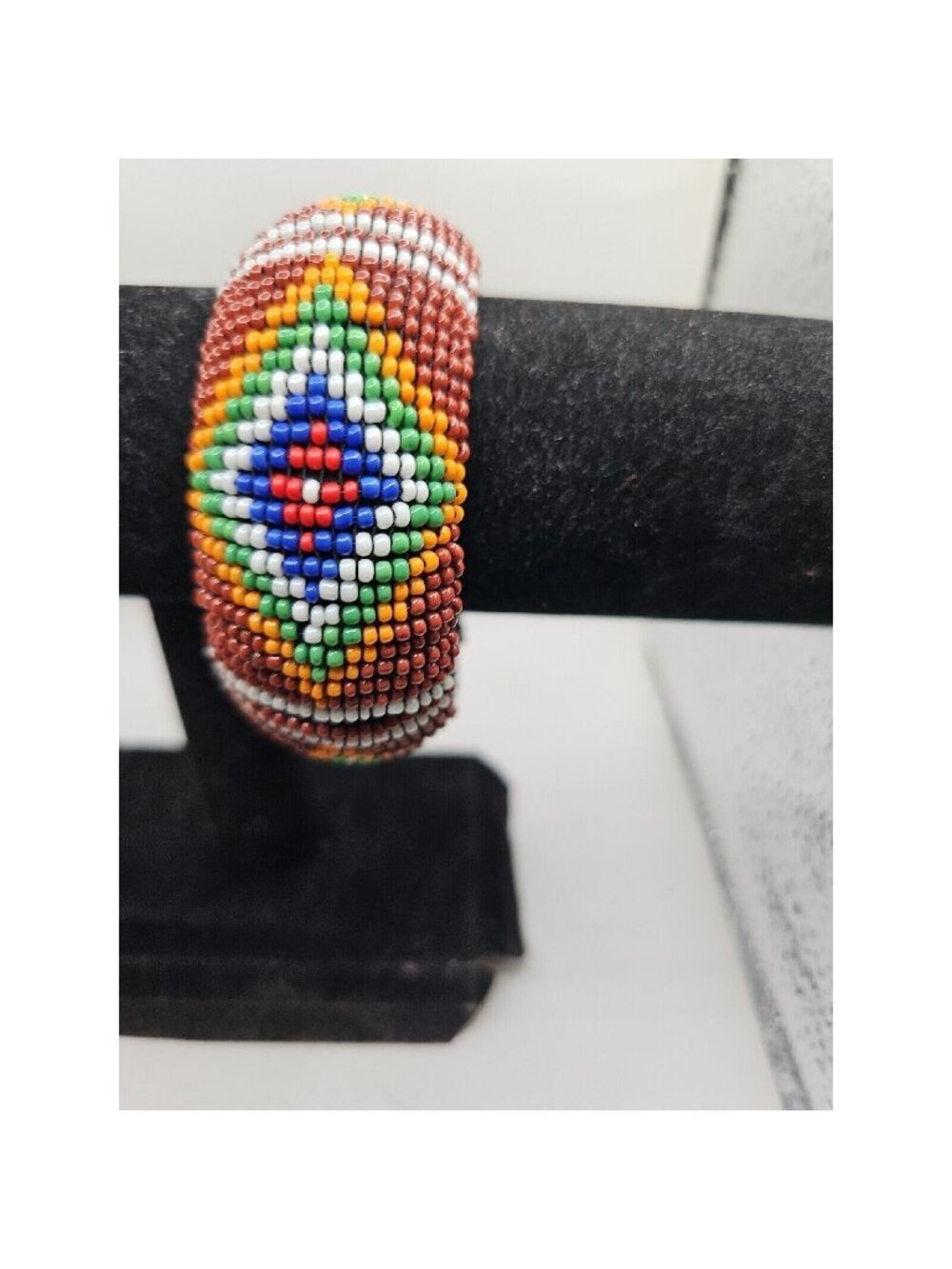 Bracelet Bangle  Beaded African Cloth Lined Brown/white/orange/green/blue/Red
